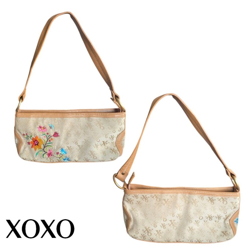 XOXO Mini Shoulder Bag Floral Embroidered Tan Monogram Y2K